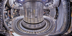 The plasma vessel from Asdex Upgrade. At the bottom you can see the divertor's baffle plates.